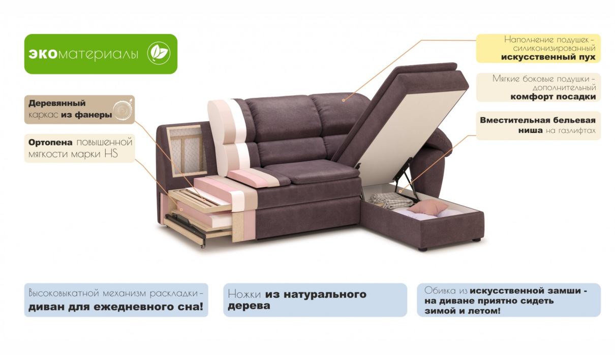 Диваны угловые, Бергамо угол левый с оттоманкой