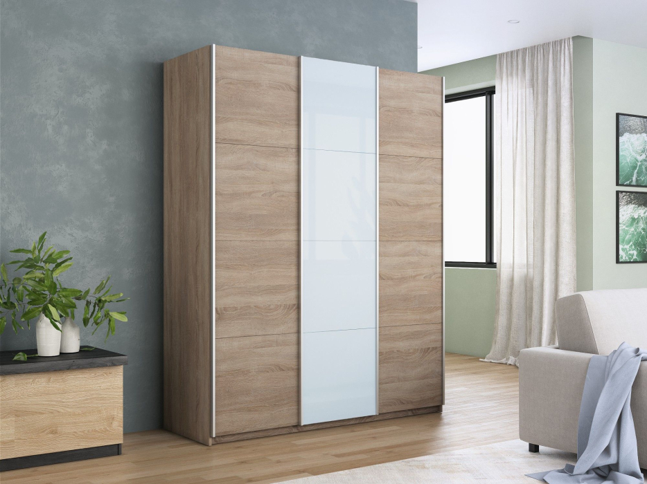 Шкафы-купе 3-х дверные, Шкаф-купе Прайм 3-х дверный ДСП/Стекло белое/Доводчики 210х57х230