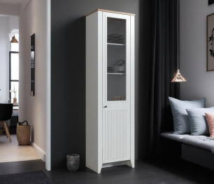 Шкаф-витрина Монтана СБ-3555 Белый Альпийский,Дуб Гамильтон/МДФ Дуб Белый