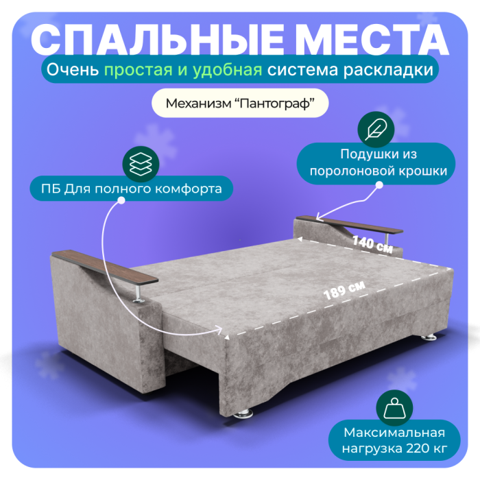 Диваны прямые, Прямой диван Квадро-1, ПБ, Симпл