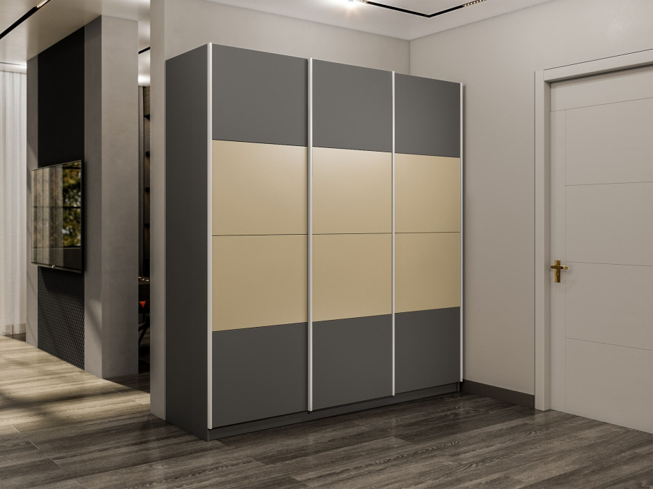 Шкафы-купе 3-х дверные, Шкаф-купе Эста 3-х дверный ДСП/Стекла фисташка/Доводчик 270х66х240