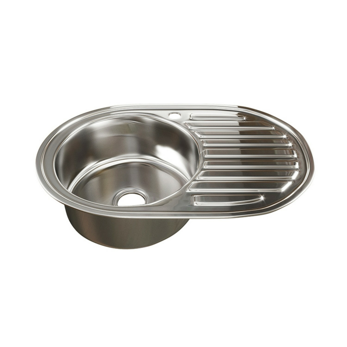 Кухонные мойки, Мойка овал 50х77 (0,8) лев, с сифоном