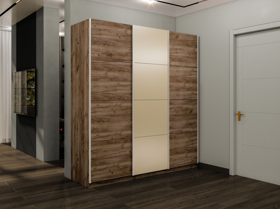 Шкафы-купе 3-х дверные, Шкаф-купе Эста 3-х дверный ДСП/Стекла фисташка/Доводчик 270х66х240