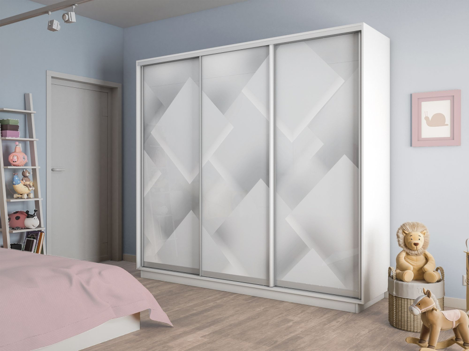 Шкафы-купе 3-х дверные, Шкаф-купе Экспресс 3-х дверный Фотопечать Квадрат Стекла 210х60х220