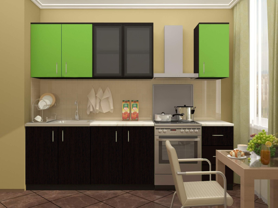 Кухонные гарнитуры, Кухня ЛДСП Венге/Лайм 2.0 м