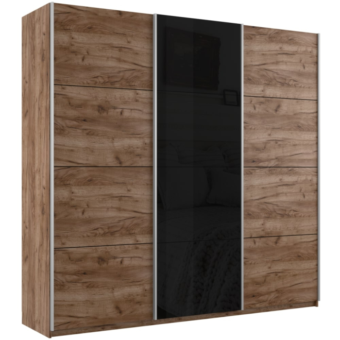 Шкафы-купе 3-х дверные, Шкаф-купе Прайм 3-х дверный ДСП/Стекло черное/Доводчики 210х57х230