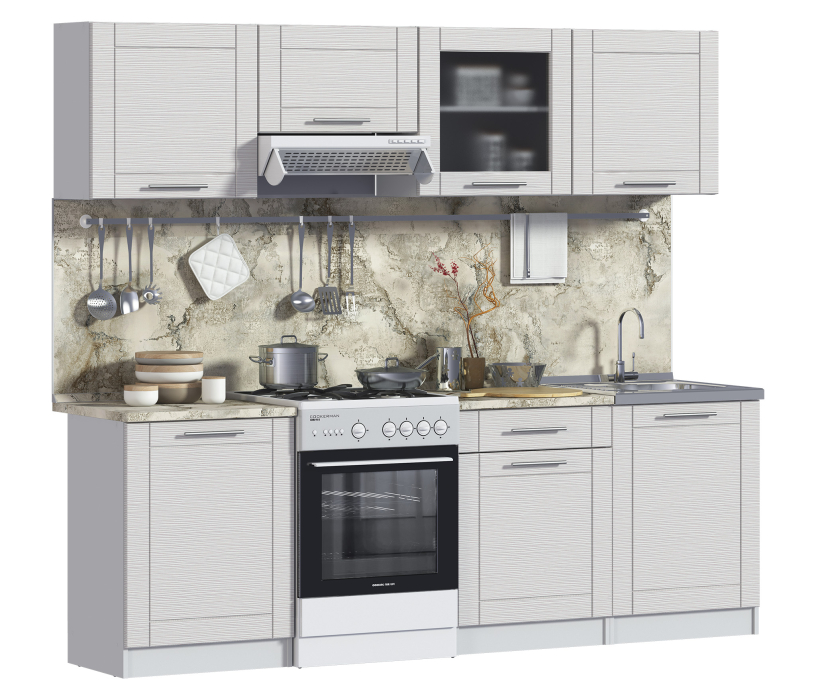 Кухонные гарнитуры, Кухня Натали Белый / МДФ Онденс 2,4 м