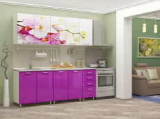 Кухонные гарнитуры, Кухня МДФ Орхидея 2.0 м, фотопечать