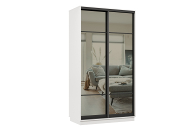 Шкаф-купе Премьер МИНИ 04 (11ЗГ;11ЗГ) фасады зеркало графит/двухдверный/Профиль чёрный муар