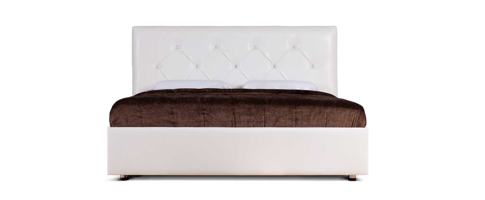 Двуспальные, Кровать с мягким изголовьем Монблан, ПМ 1 ящик + стразы, экокожа, 140*200