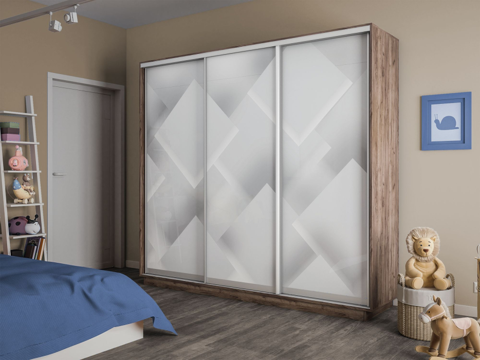 Шкафы-купе 3-х дверные, Шкаф-купе Экспресс 3-х дверный Фотопечать Квадрат Стекла 210х60х240