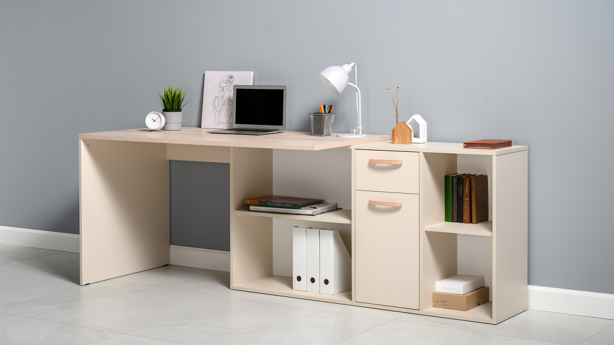 Прямые компьютерные столы, Стол письменный Лайт 03.245 F, сатин, дуб эндгрейн элегант