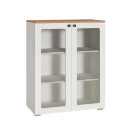 Шкаф-витрина Остин 16.394.01, белая шагрень, дуб золотой крафт