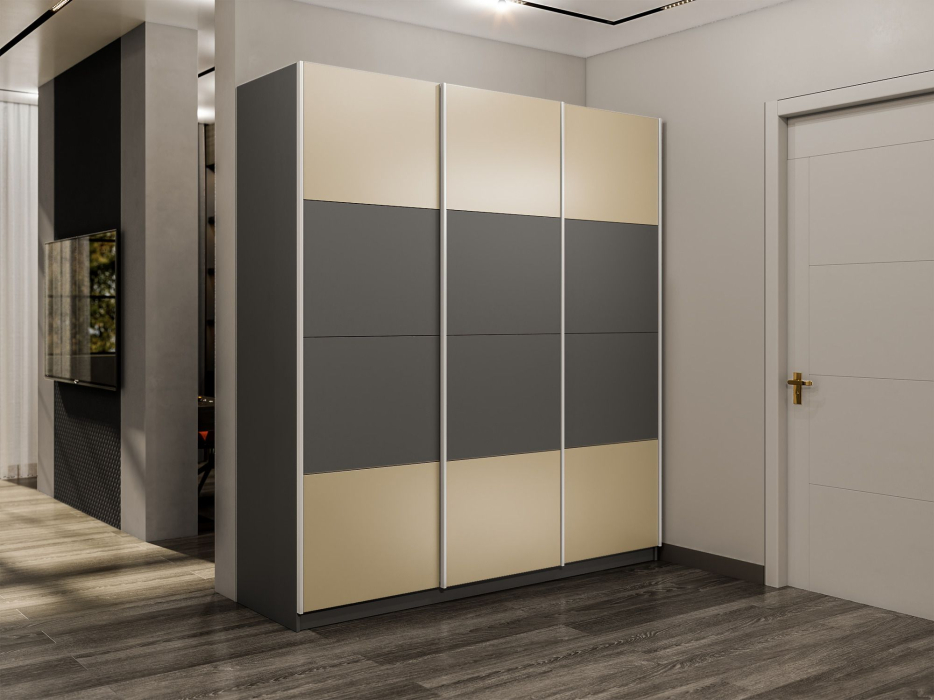 Шкафы-купе 3-х дверные, Шкаф-купе Эста 3-х дверный ДСП/Стекла фисташка/Доводчик 270х66х240