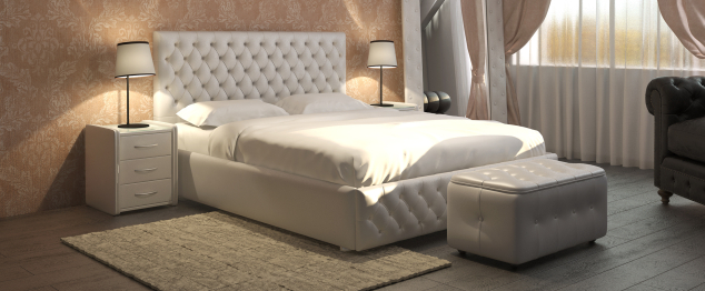 Кровать с мягким изголовьем Купол Тысячелетия 160*200 база,экокожа