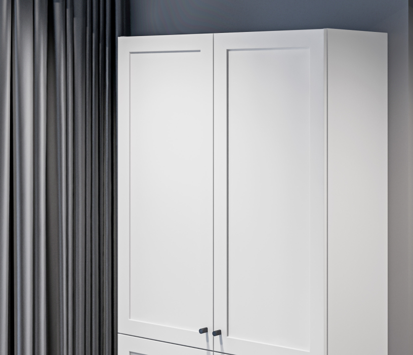 Прямые, Стеллаж Твин СБ-3373 Белый с глухими фасадами и ящиком