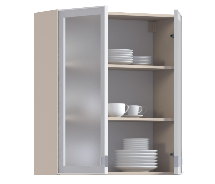 Навесные, Регина РП-180 Полка Песочный/Витрина алюминий Белый глянец/стекло Сатин