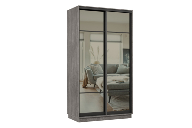 Шкаф-купе Премьер МИНИ 03 (11ЗГ;11ЗГ) фасады зеркало графит/двухдверный/Профиль чёрный муар