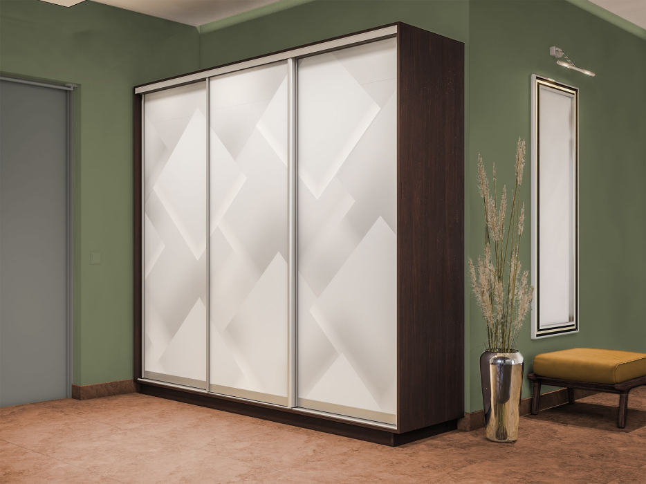 Шкафы-купе 3-х дверные, Шкаф-купе Экспресс 3-х дверный Фотопечать Квадрат Стекла 240х60х240