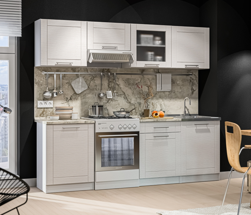 Кухонные гарнитуры, Кухня Натали Белый / МДФ Онденс 2,4 м