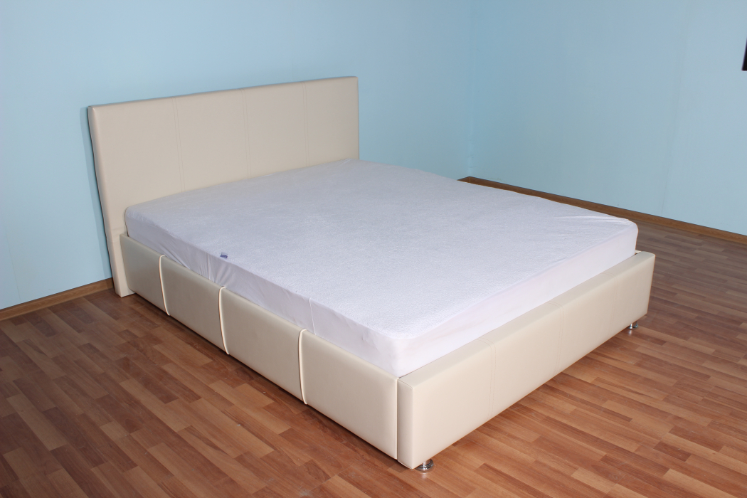 Двуспальные, Кровать с мягким изголовьем Атриум, база, экокожа, 160*200