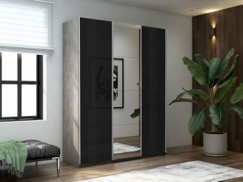 Шкаф-купе Прайм 3-х дверный Стекла черные/Зеркало/Доводчики 210х57х230