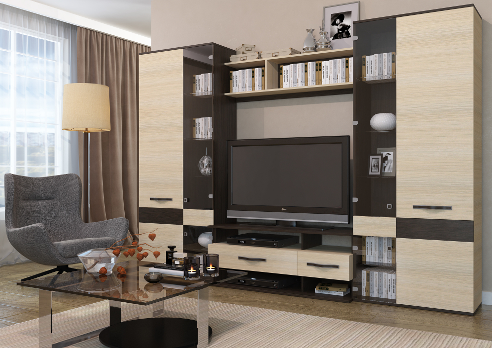 Стенки для гостиной, Гостиная Сапфир (кантер / сонома) без шкафа