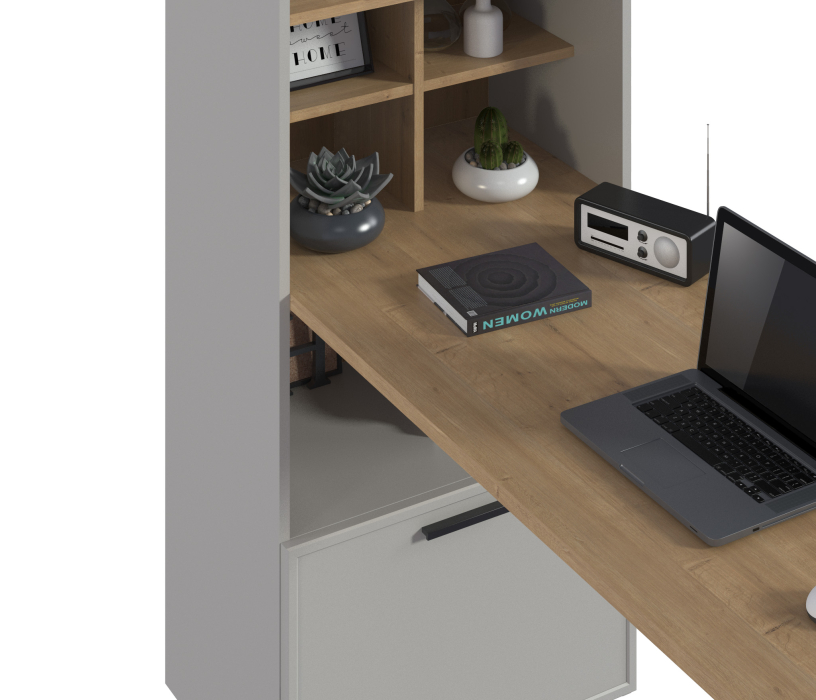 Прямые компьютерные столы, Стеллаж со столом Милан СБ-3261 Серый,Дуб Гамильтон/МДФ Светло серый