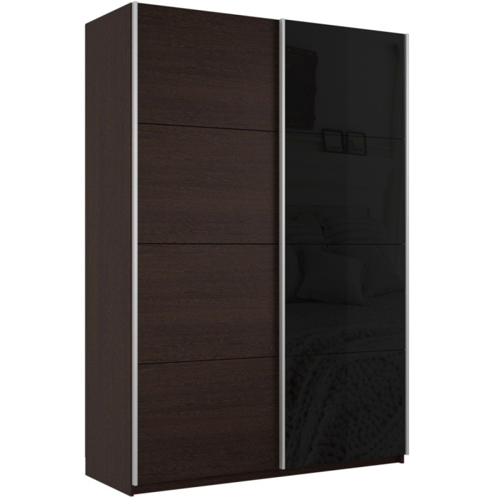 Шкафы-купе 2-х дверные, Шкаф-купе Прайм 2х дверный ДСП/Стекло черное 140х57х230