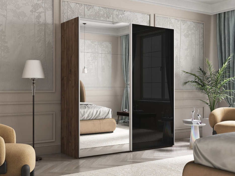 Шкафы-купе 2-х дверные, Шкаф Эста дуо Стекло черное/зеркало 2400 х 2000 х 660