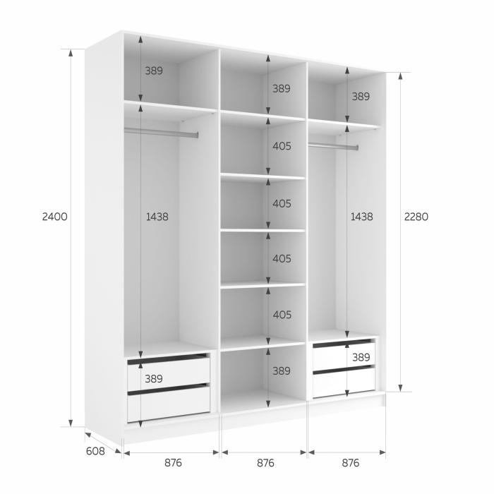 Шкафы-купе 3-х дверные, Шкаф-купе Эста Зеркало+Зеркало+Зеркало 270х66х240