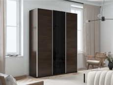 Шкафы-купе 3-х дверные, Шкаф-купе Прайм 3-х дверный ДСП/Стекло черное/Доводчики 210х57х230