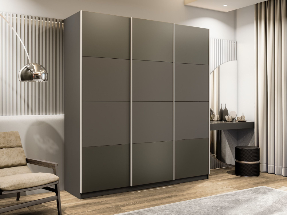 Шкафы-купе 3-х дверные, Шкаф-купе Эста 3-х дверный ДСП/Стекла хаки/Доводчик 240х66х240