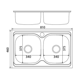 Мойка врез 46х81 (0,8) 2-х чаш, с сифоном