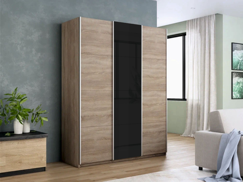 Шкафы-купе 3-х дверные, Шкаф-купе Прайм 3-х дверный ДСП/Стекло черное/Доводчики 180х57х230