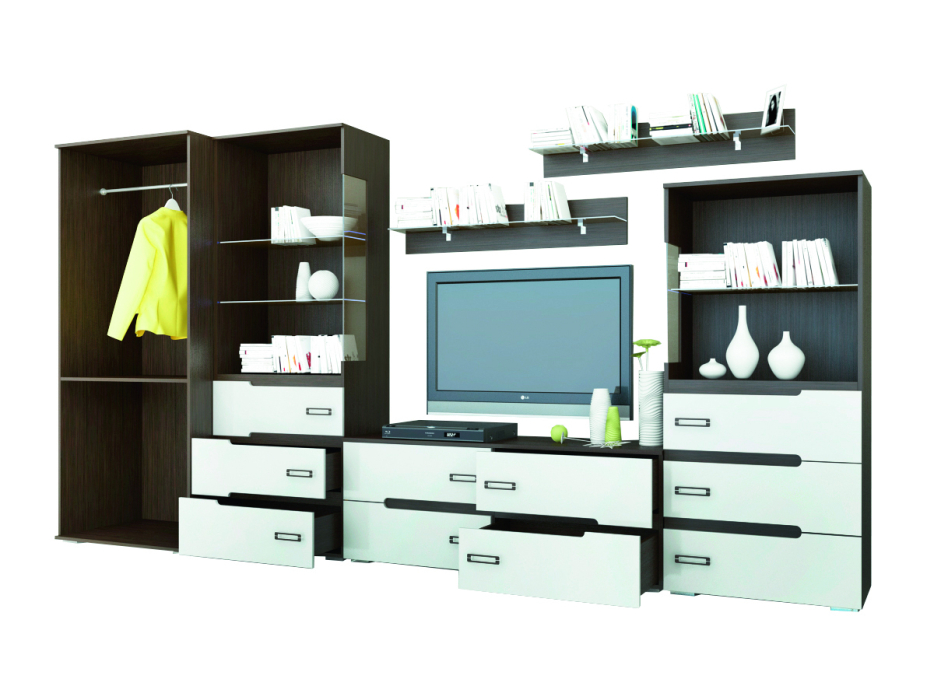 Стенки для гостиной, Гостиная МДФ ВИГО (венге/белый гл.) без шкафа