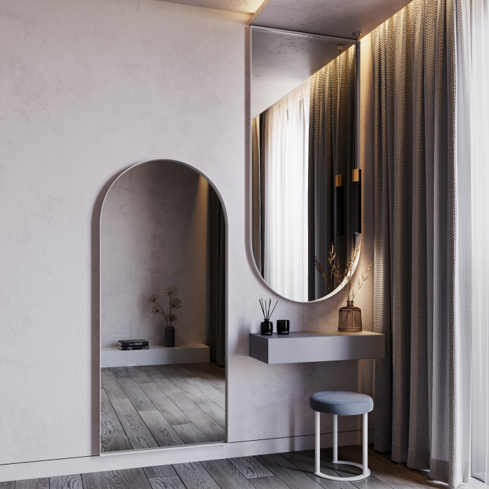 Зеркала в спальню, Дизайнерское настенное/напольное зеркало GENGLASS Arkis в металлической раме