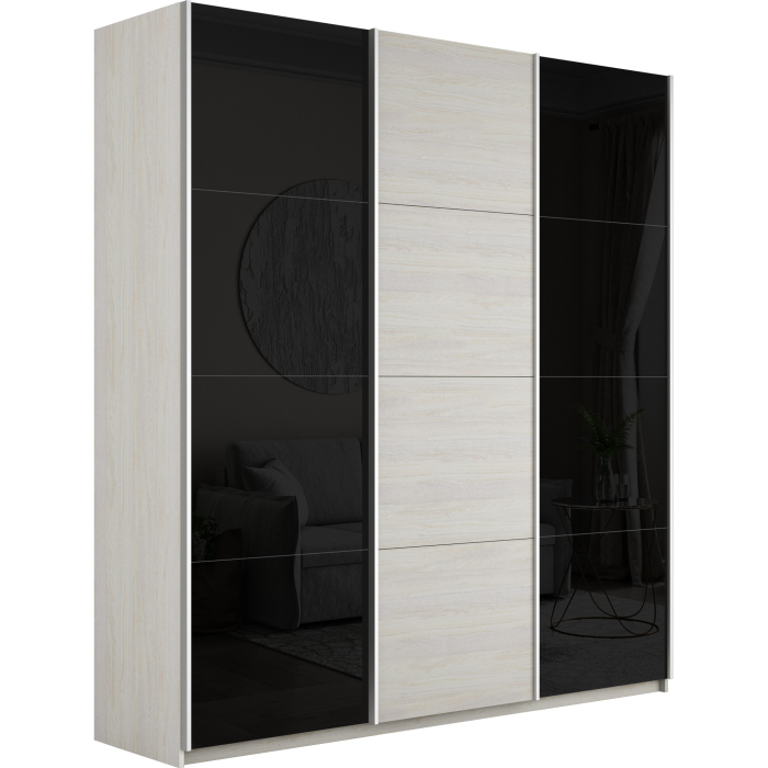 Шкафы-купе 3-х дверные, Шкаф-купе Прайм 3-х дверный Стекла черные/ДСП/Доводчики 180х57х230