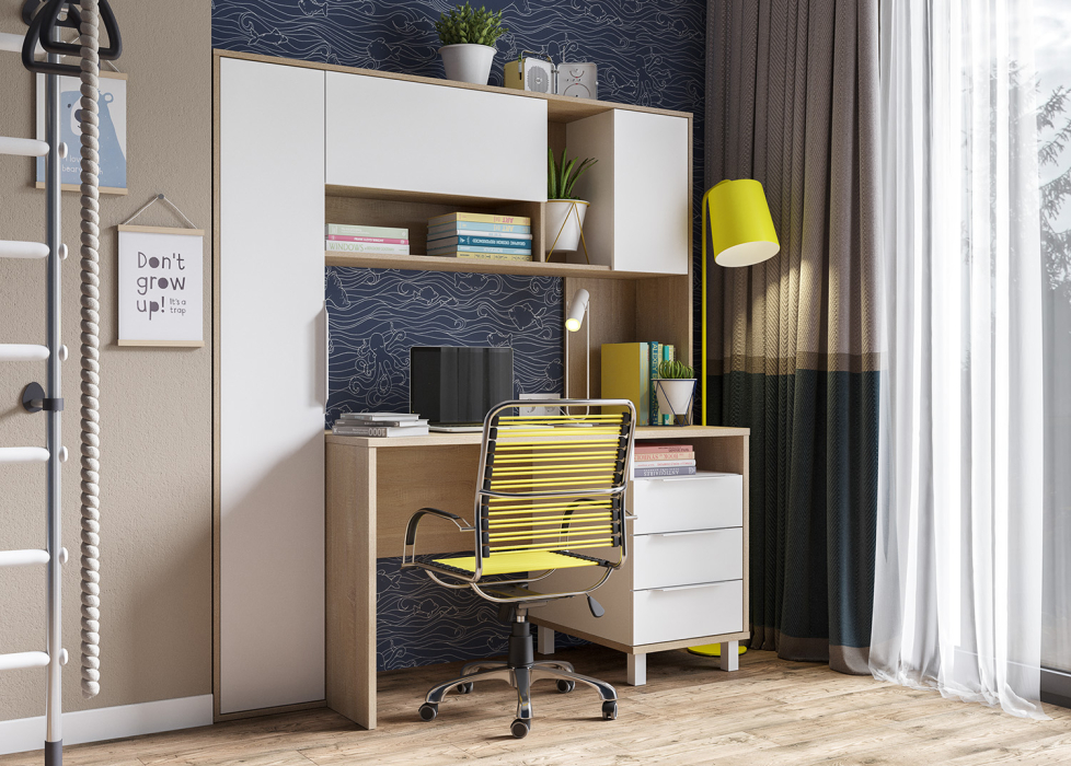 Прямые компьютерные столы, Стол рабочий Комфорт 12.95, дуб сонома, белый шагрень