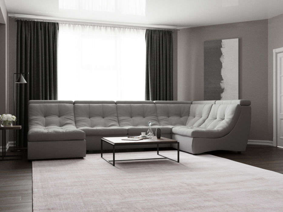 Диваны угловые в гостиную, П-образный диван Монако-4 ППУ, велюр