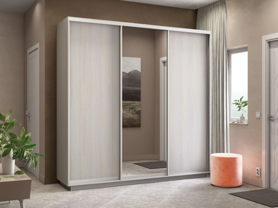 Шкафы-купе 3-х дверные, Шкаф-купе Экспресс Медиум (1 зеркало) трио 2400 x 2400 x 450