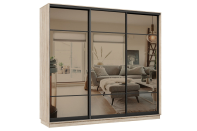 Шкаф-купе Премьер 59 (11ЗБ;11ЗБ;11ЗБ) фасады зеркало бронза/трёхдверный/Профиль чёрный муар