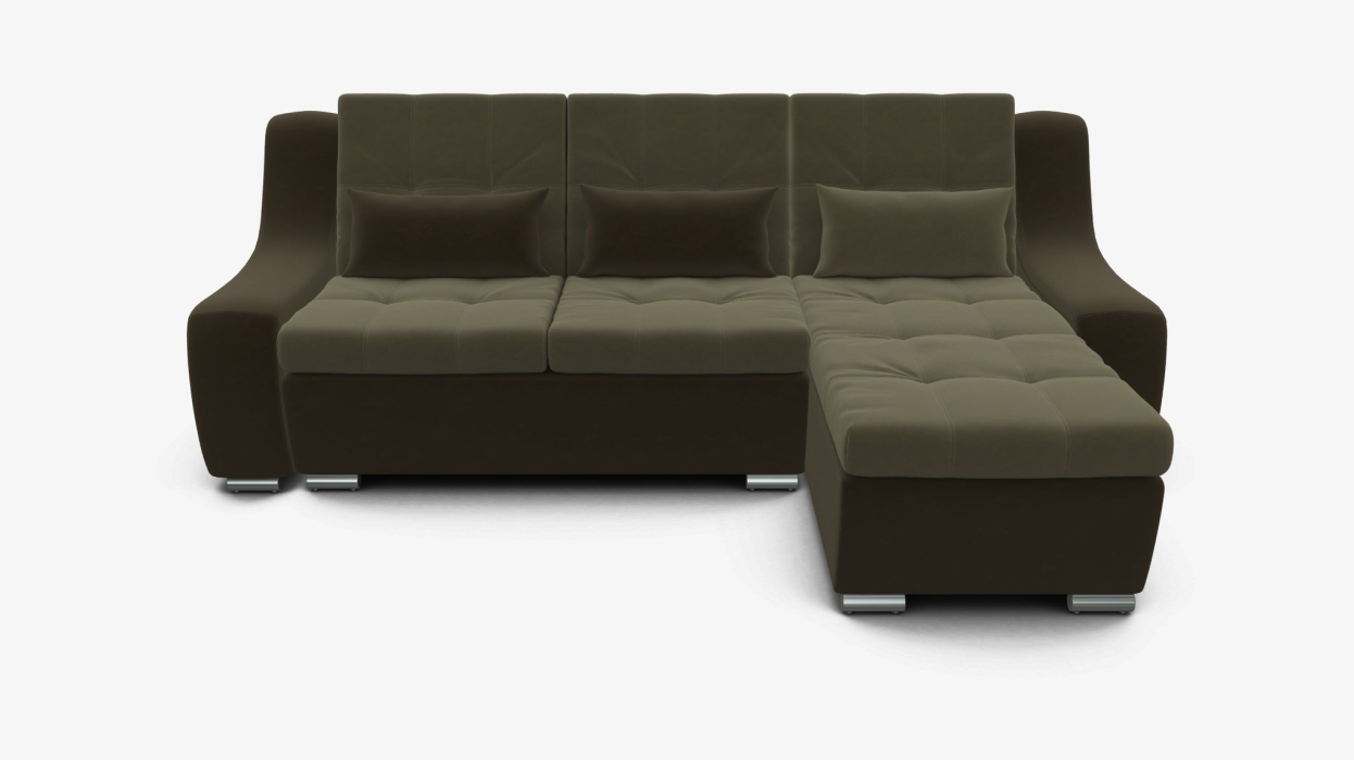 Диваны угловые в гостиную, Угловой диван Аджио 2-х местный с оттоманкой с подлокотниками велюр