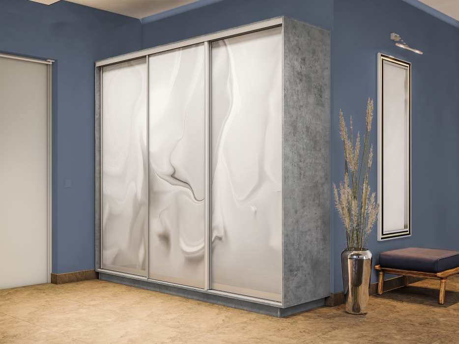 Шкафы-купе 3-х дверные, Шкаф-купе Экспресс 3-х дверный Фотопечать Шелк Стекла 210х45х220