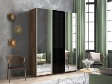 Шкафы-купе 3-х дверные, Шкаф-купе Прайм 3-х дверный Зеркала/Стекло черное/Доводчики 210х57х230