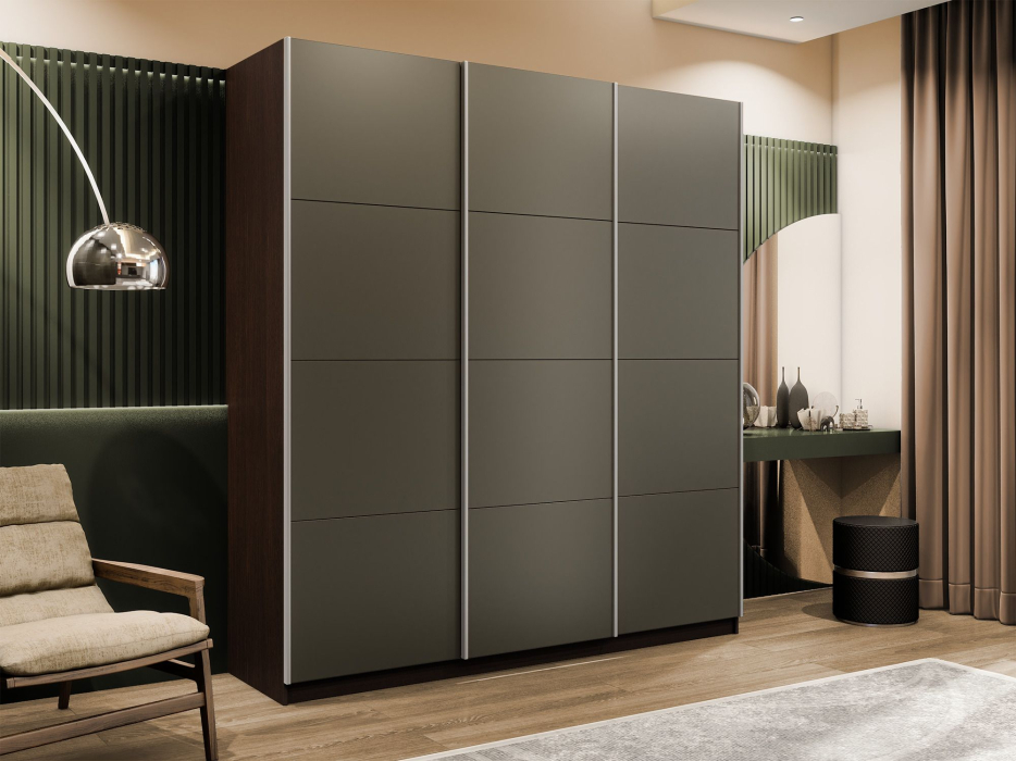 Шкафы-купе 3-х дверные, Шкаф-купе Прайм 3-х дверный Стекла хаки/Доводчики 180х57х230