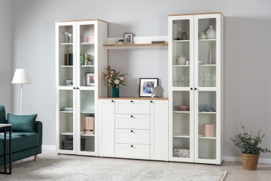 Шкаф-витрина Остин 16.394.02, белая шагрень, дуб золотой крафт