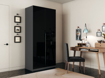 Шкаф распашной Е1 Локер 101x52.5x220 см, с черным стеклом и полками