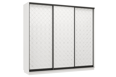 Шкаф-купе Премьер 35 (01РБ;01РБ;01РБ) фасады ромб белый/трёхдверный/Профиль чёрный муар