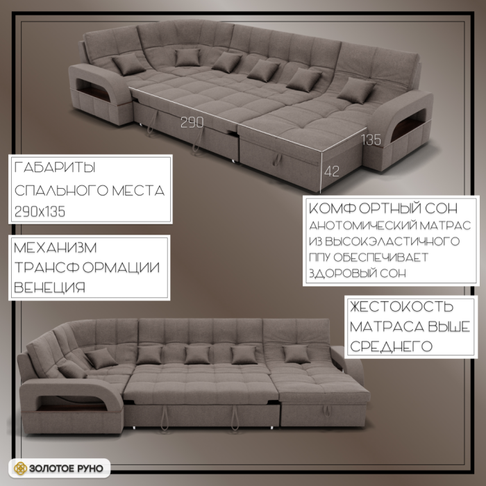 Диваны угловые в гостиную, П-образный диван Майами-4 ППУ, велюр